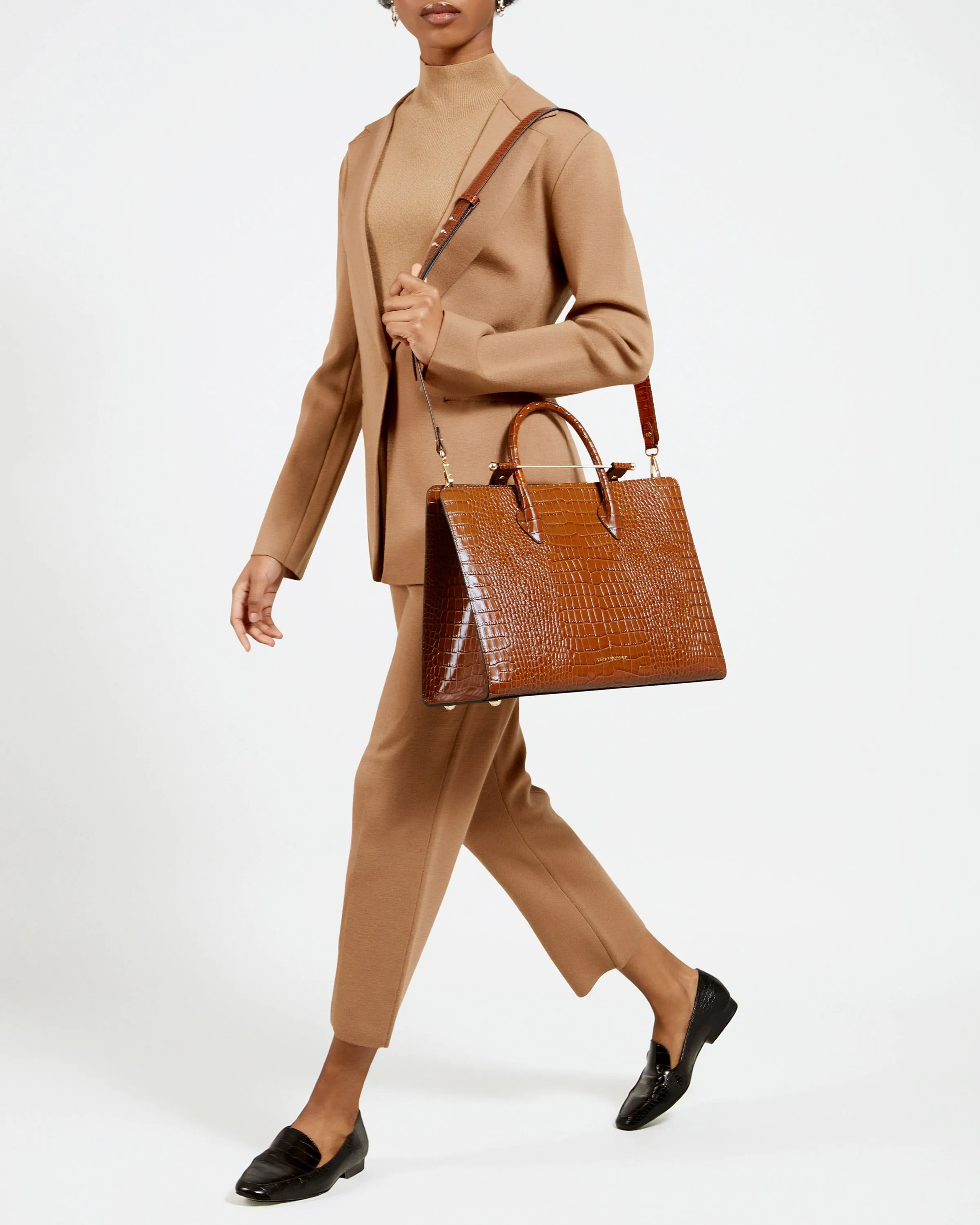 The Strathberry Tote - Croc-Embossed Leather Tan