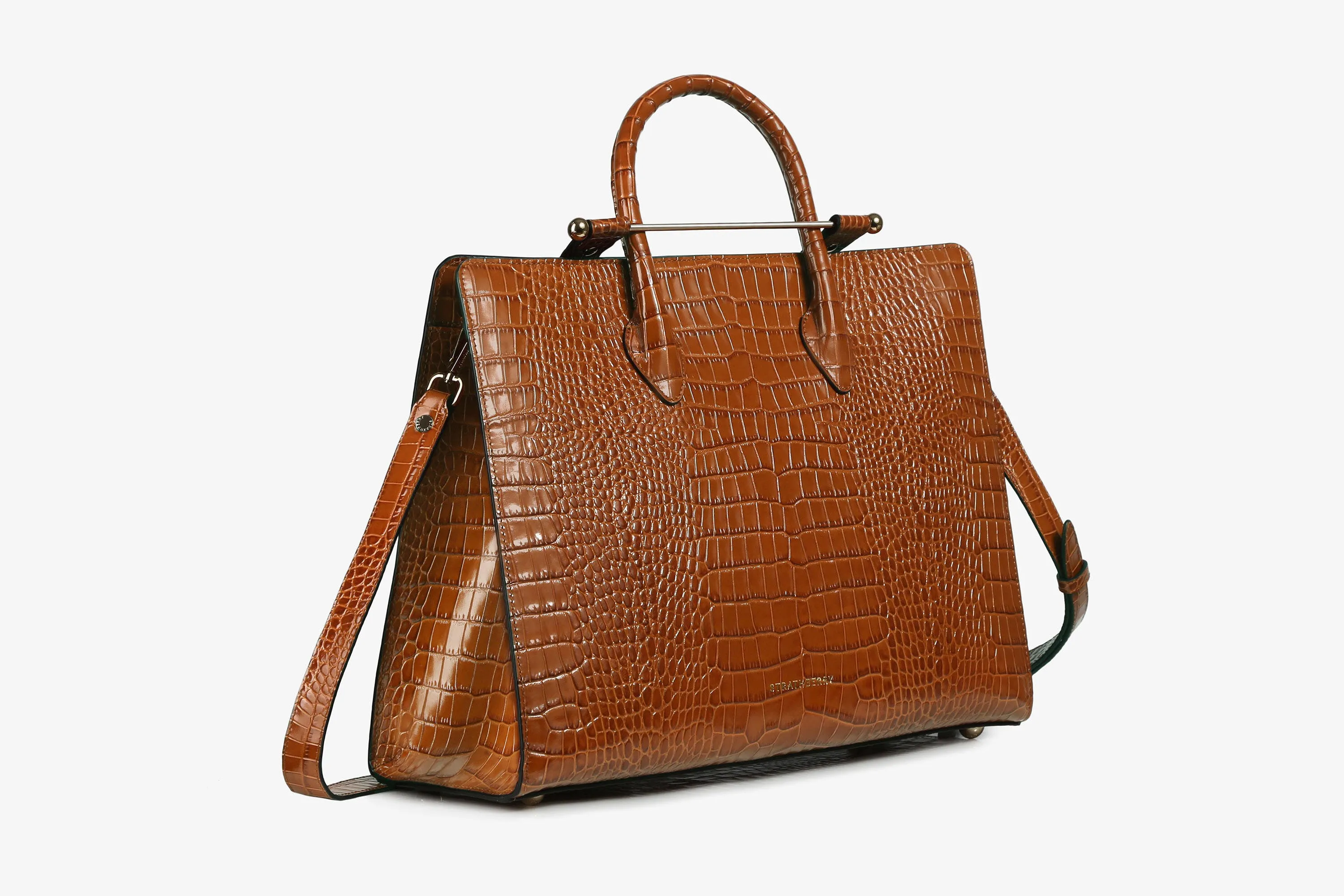 The Strathberry Tote - Croc-Embossed Leather Tan