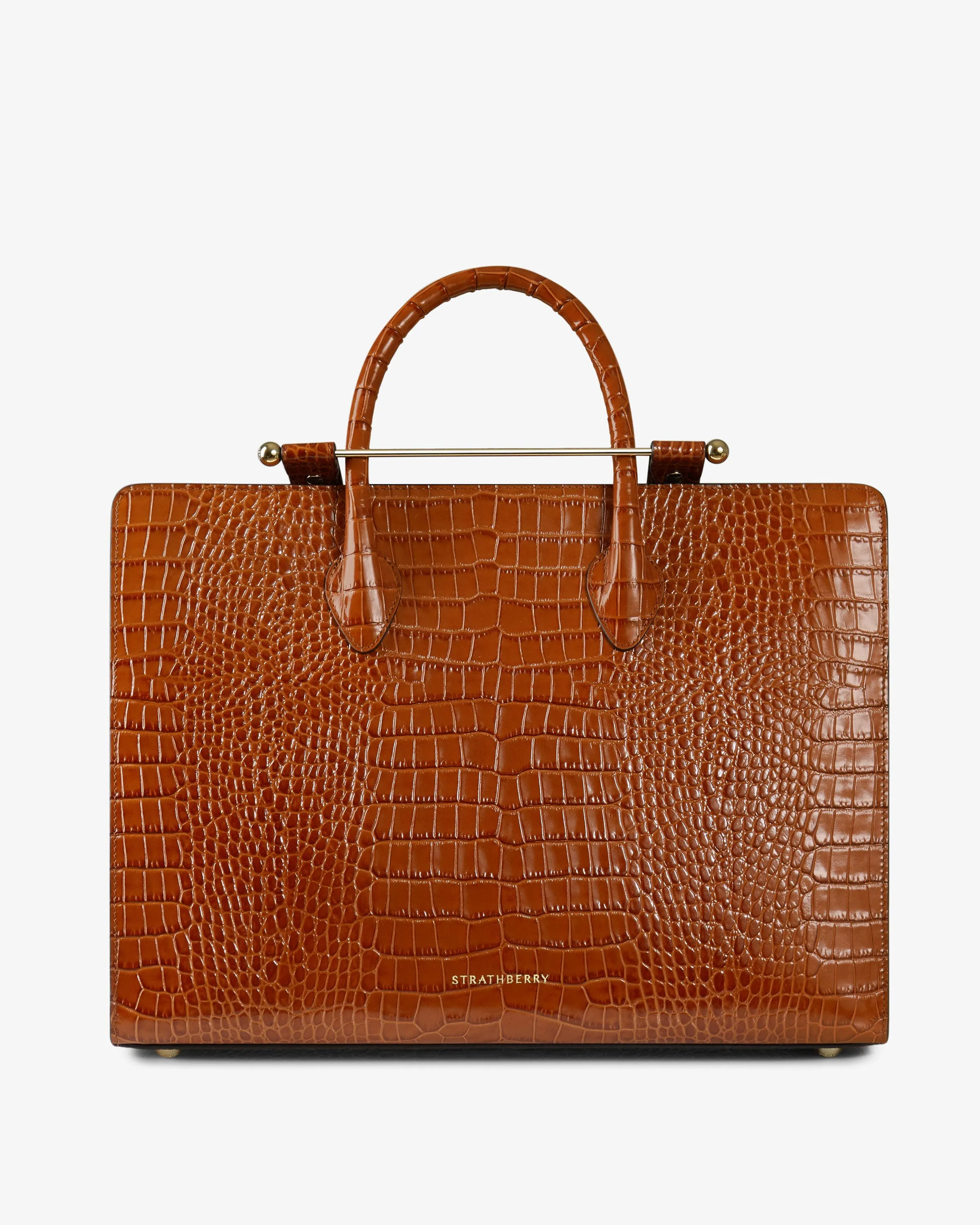 The Strathberry Tote - Croc-Embossed Leather Tan