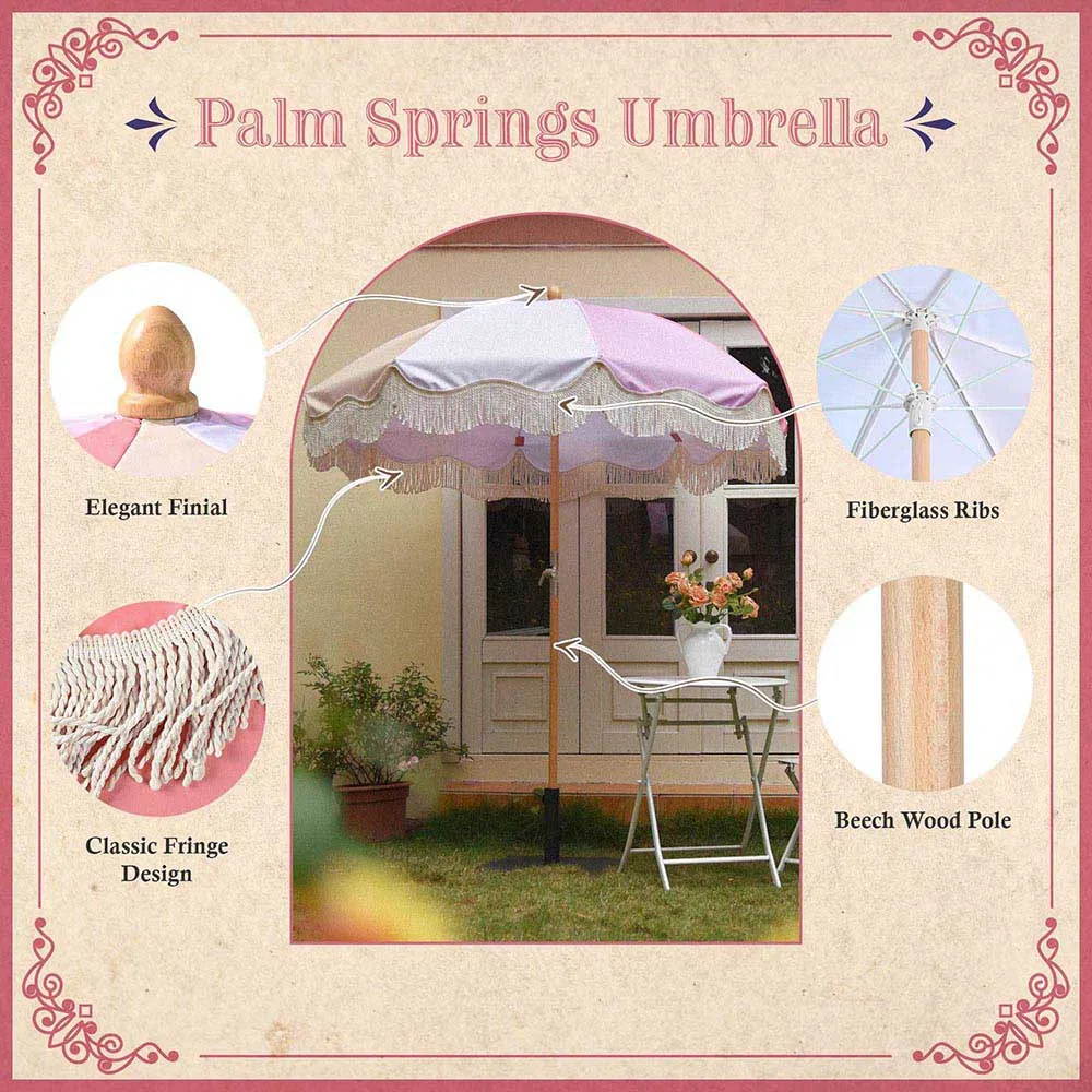 TheLAShop 6 ft 8-Rib Wood Porch Umbrella Tilt Palm Springs 5-10yr