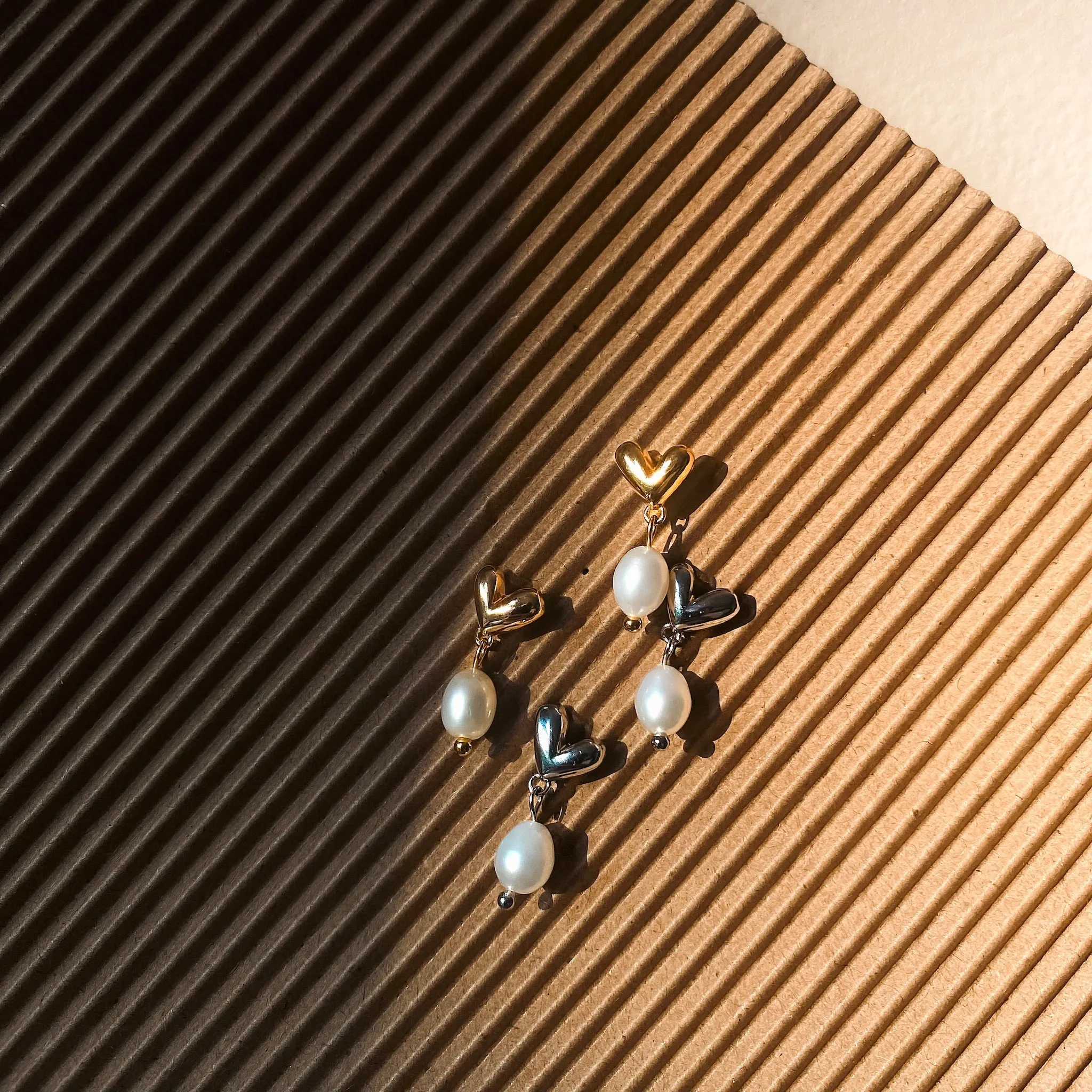 Tiny Heart Pearl Drop Earrings