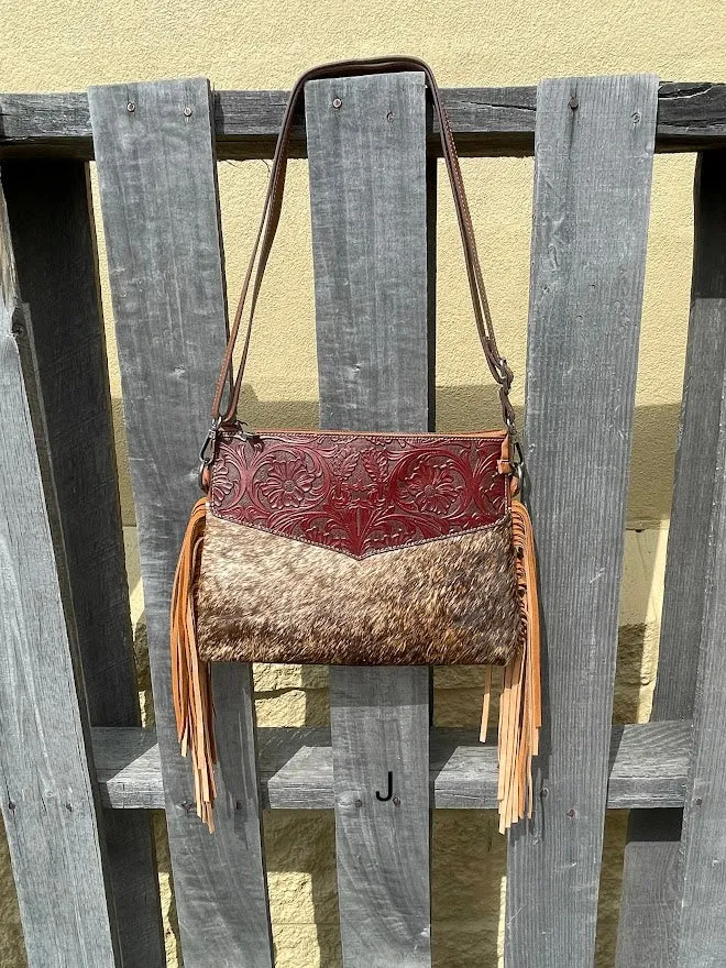 Top Notch Accessories Tooled Leather & Cowhide Purse In Brown 3073-1BR