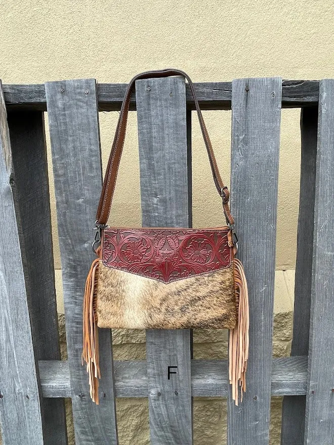 Top Notch Accessories Tooled Leather & Cowhide Purse In Brown 3073-1BR