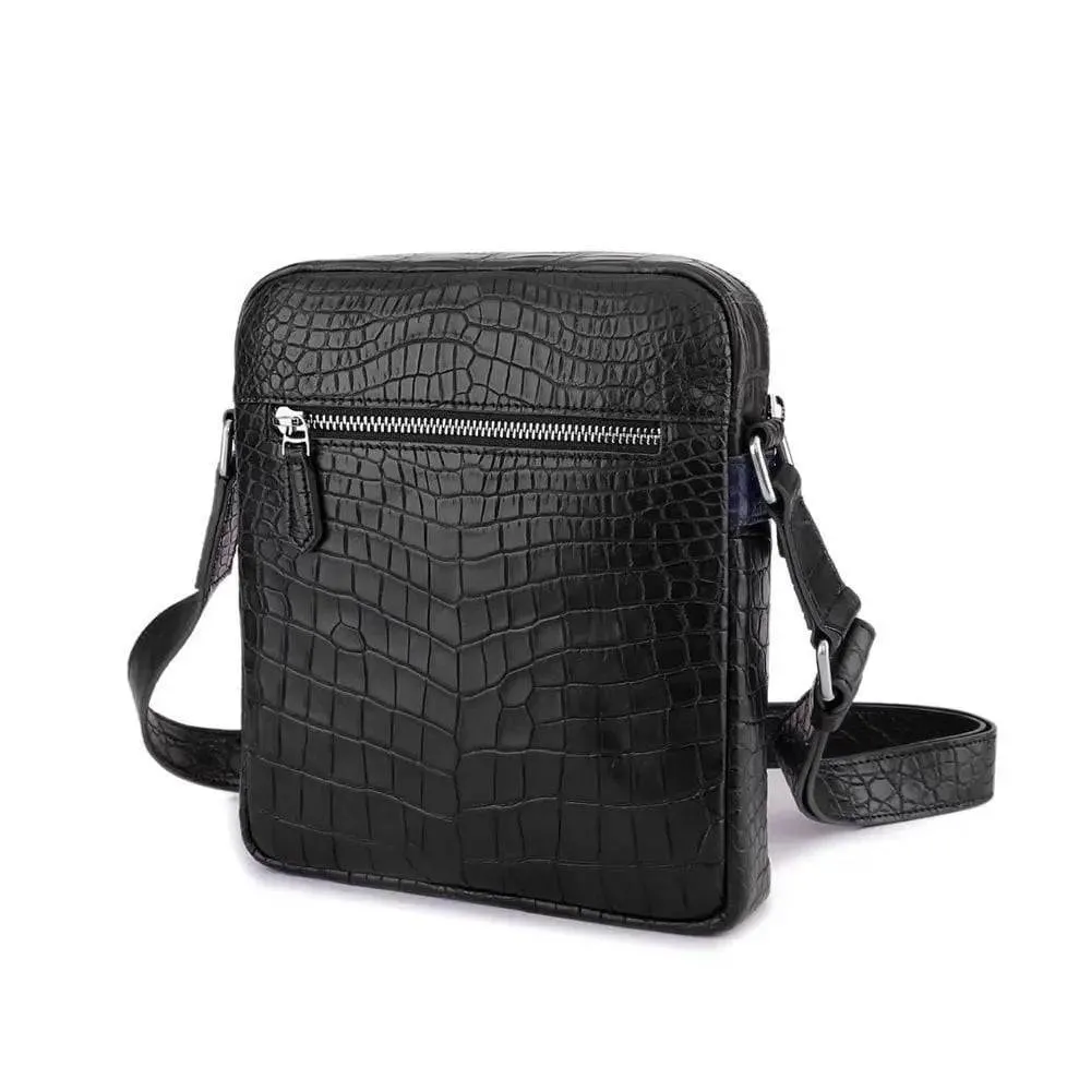 Unisex Genuine Crocodile Skin Leather Messenger Bags Black