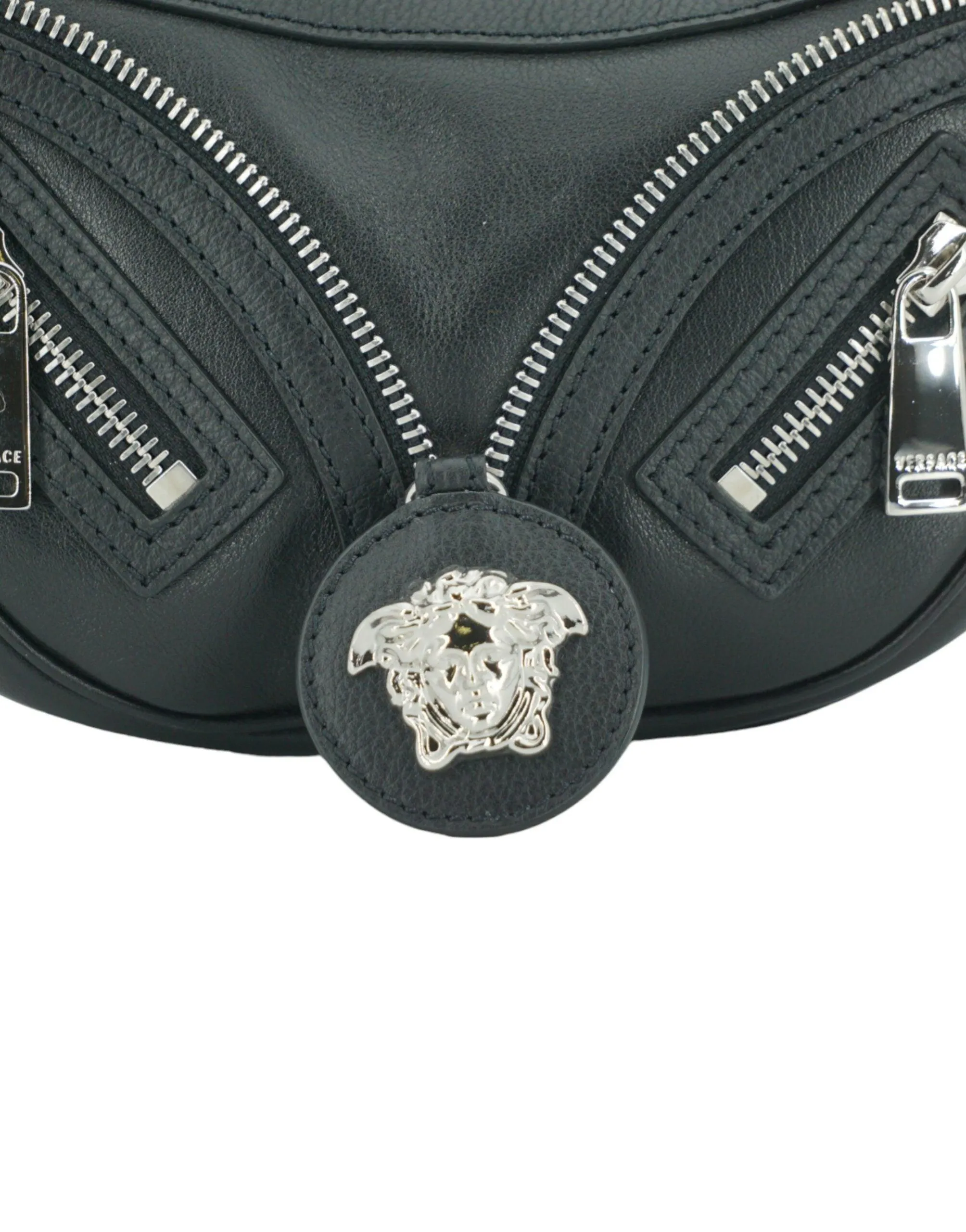 Versace Black Calf Leather Hobo Mini Shoulder Bag