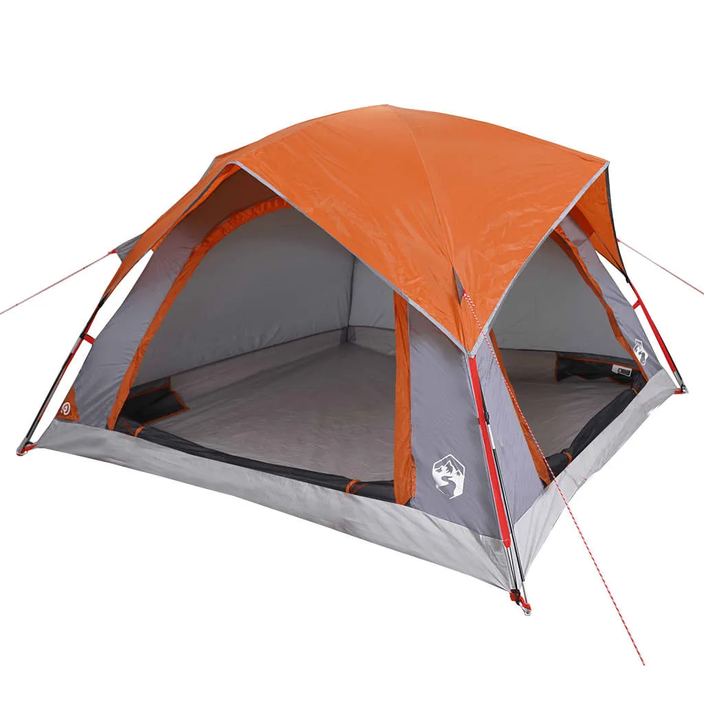 vidaXL Camping Tent Cabin 4-Person Grey and Orange Waterproof