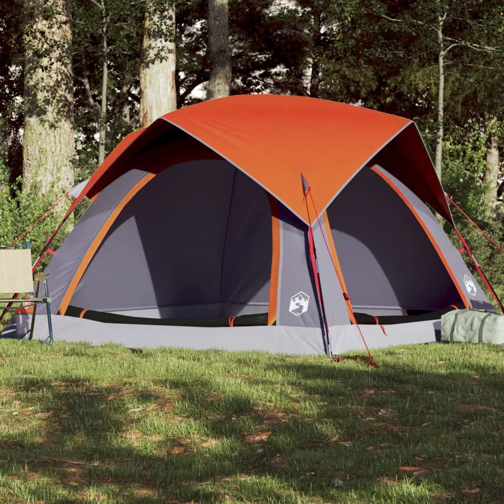 vidaXL Camping Tent Cabin 4-Person Grey and Orange Waterproof