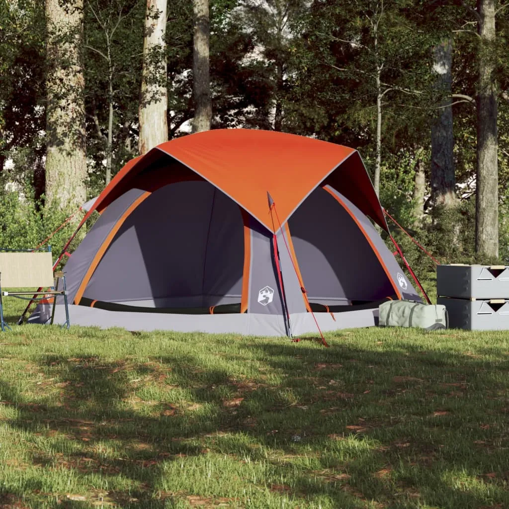 vidaXL Camping Tent Cabin 4-Person Grey and Orange Waterproof