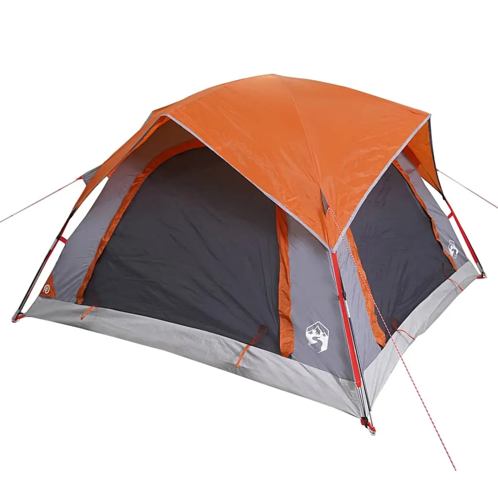 vidaXL Camping Tent Cabin 4-Person Grey and Orange Waterproof