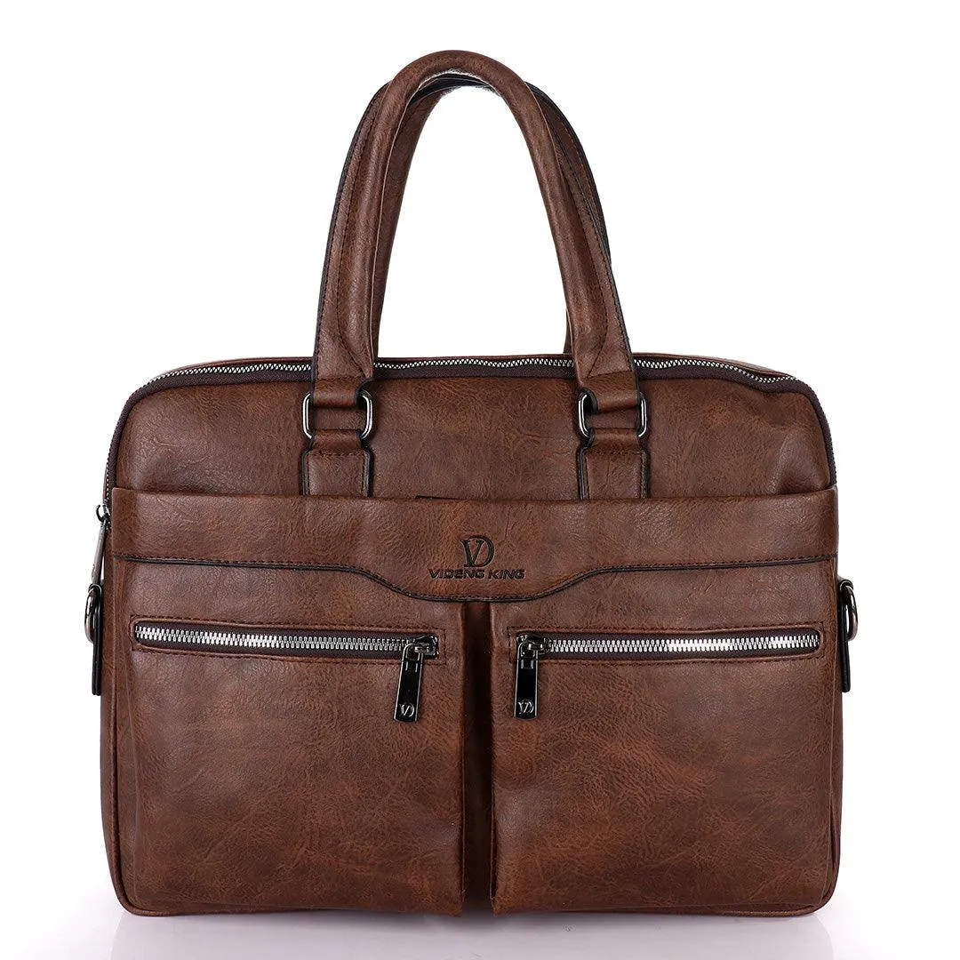 Videng King Men's Authentic Leather Laptop Bag- Brown