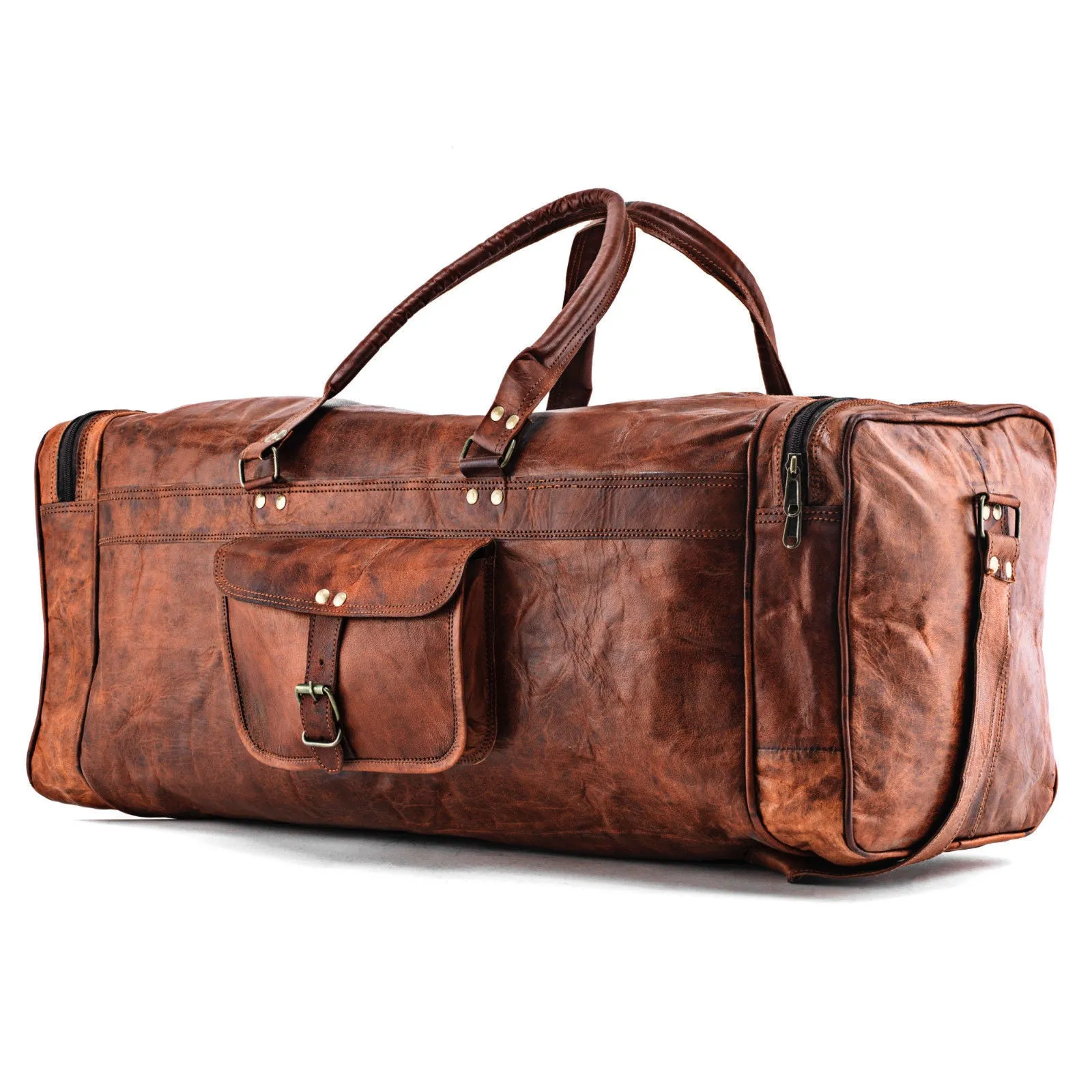 Vintage Large Brown Leather Duffle Bag