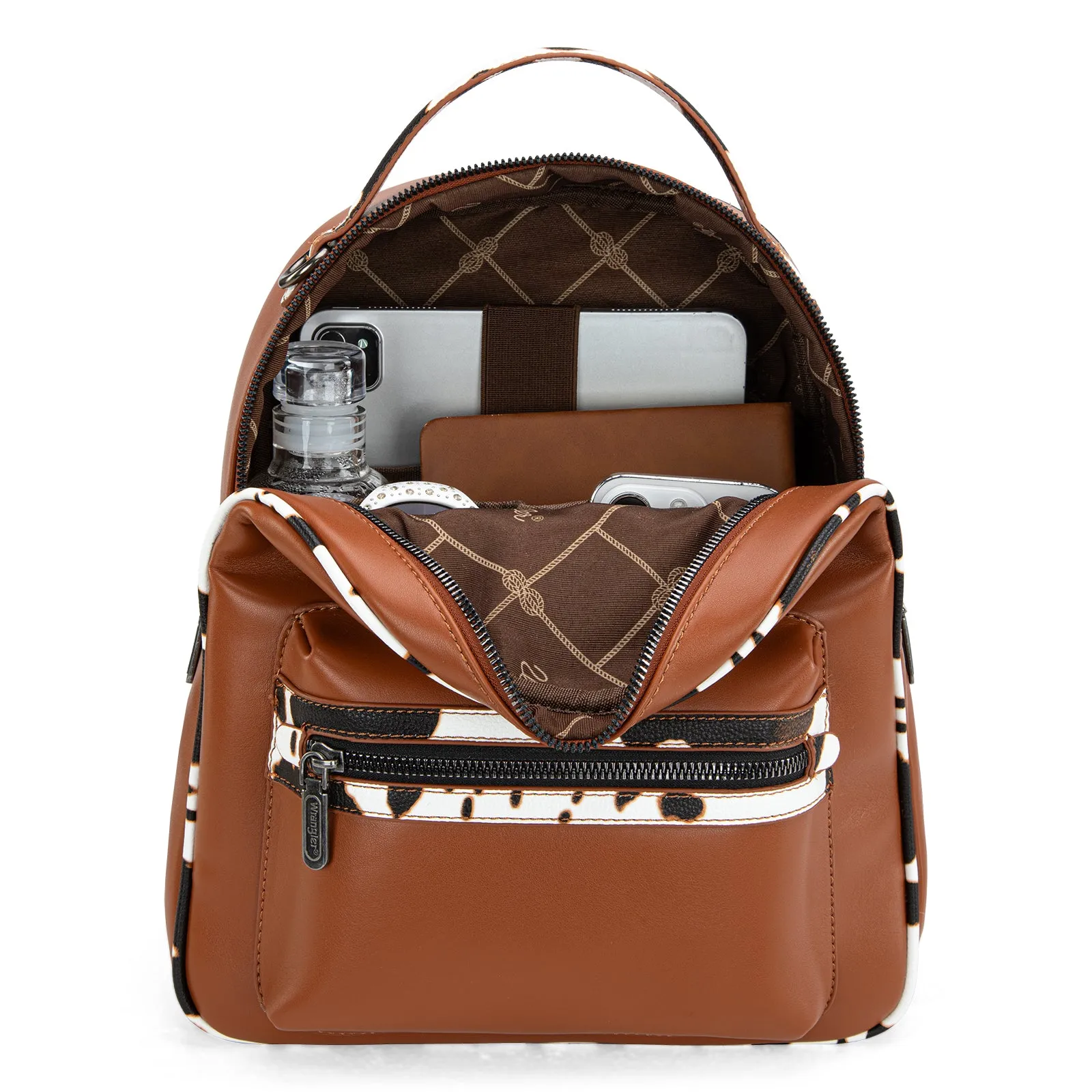 WG102-8603  Wrangler  Cow Print Backpack With Coin Pouch - Brown