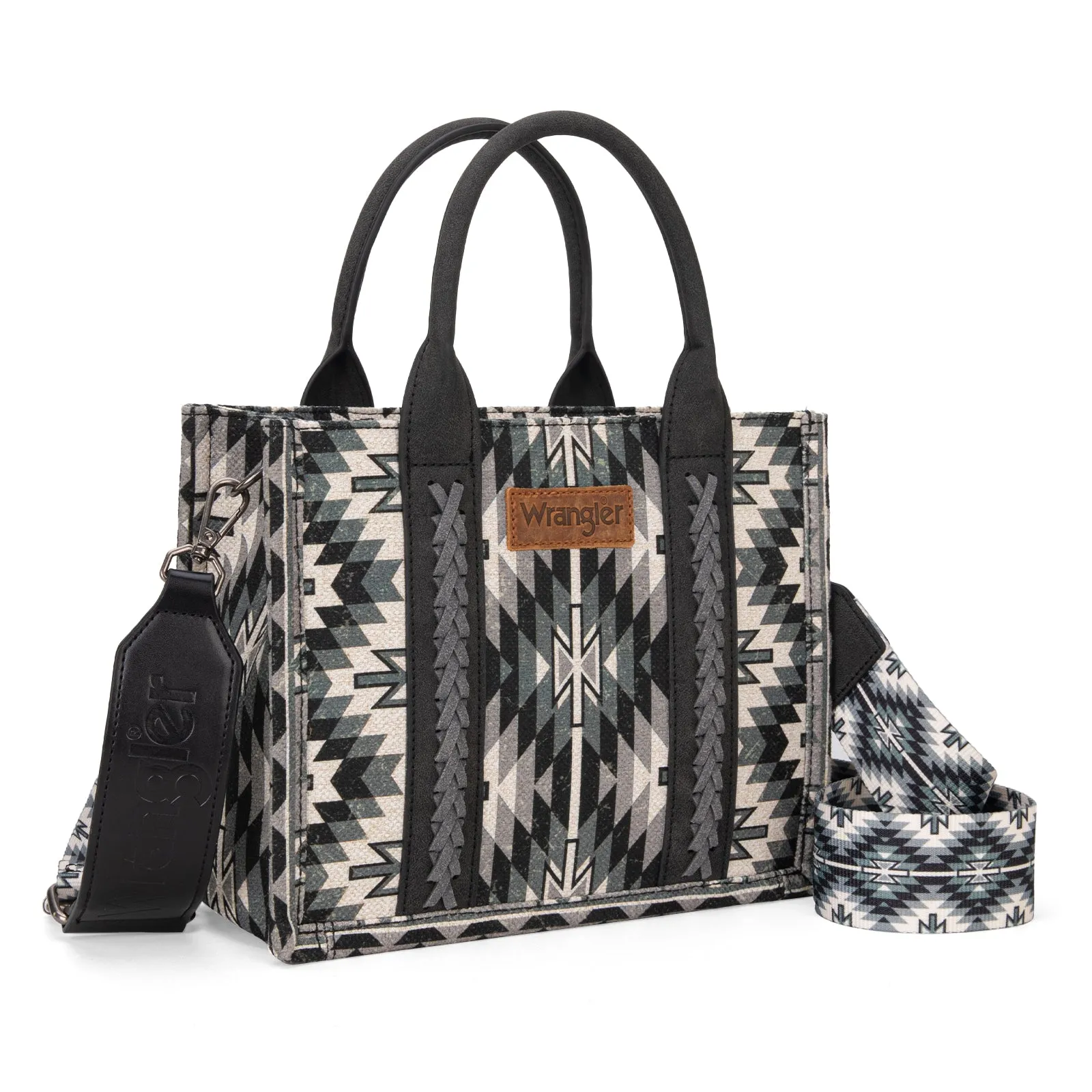 WG2213-8120S  Wrangler Southwestern Pattern Dual Sided Print  -Tote/Crossbody -BLACK