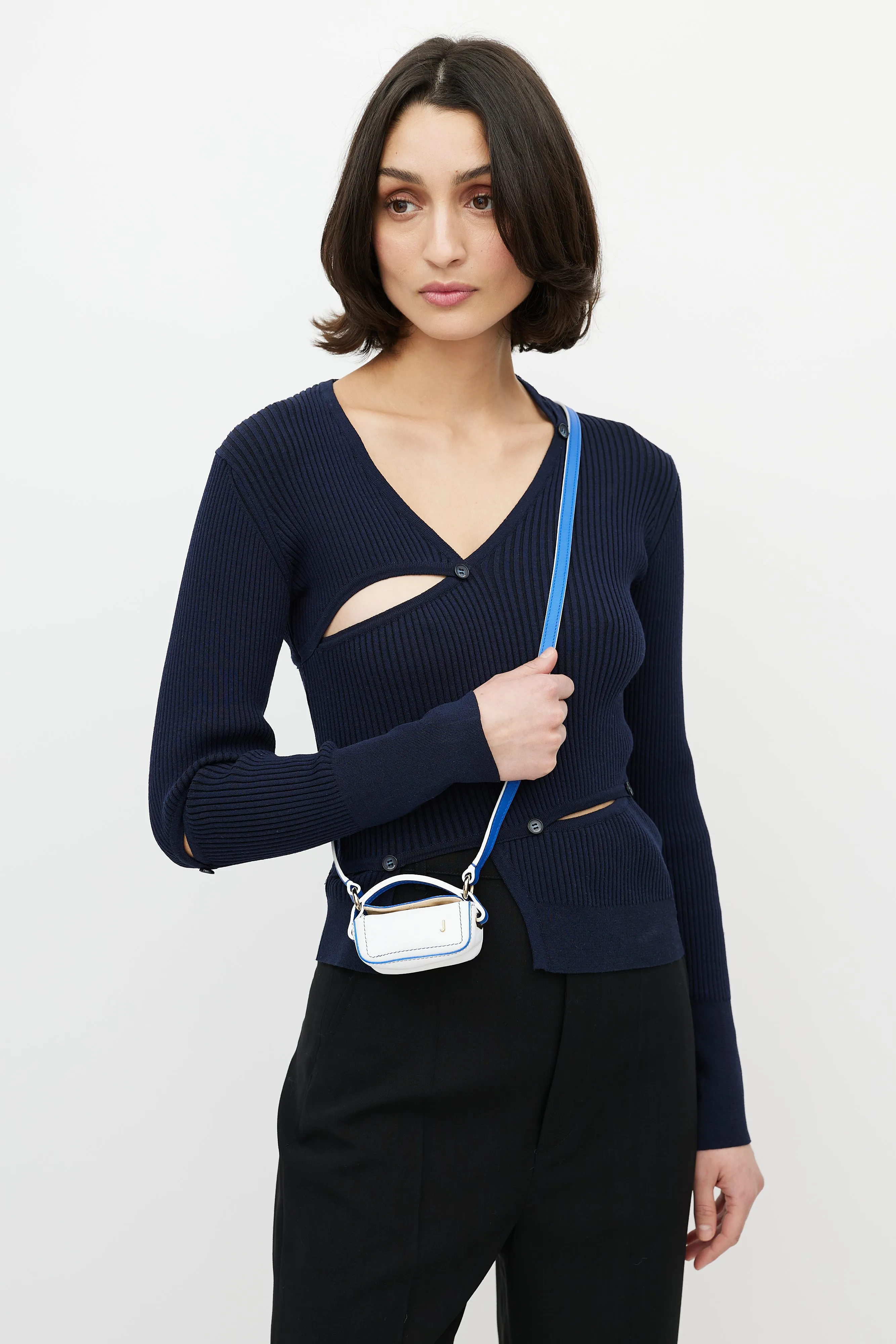 White & Blue Leather Le Nani Crossbody Bag