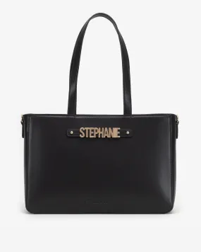 Wide Tote in Black/Gold with Personalised Hardware