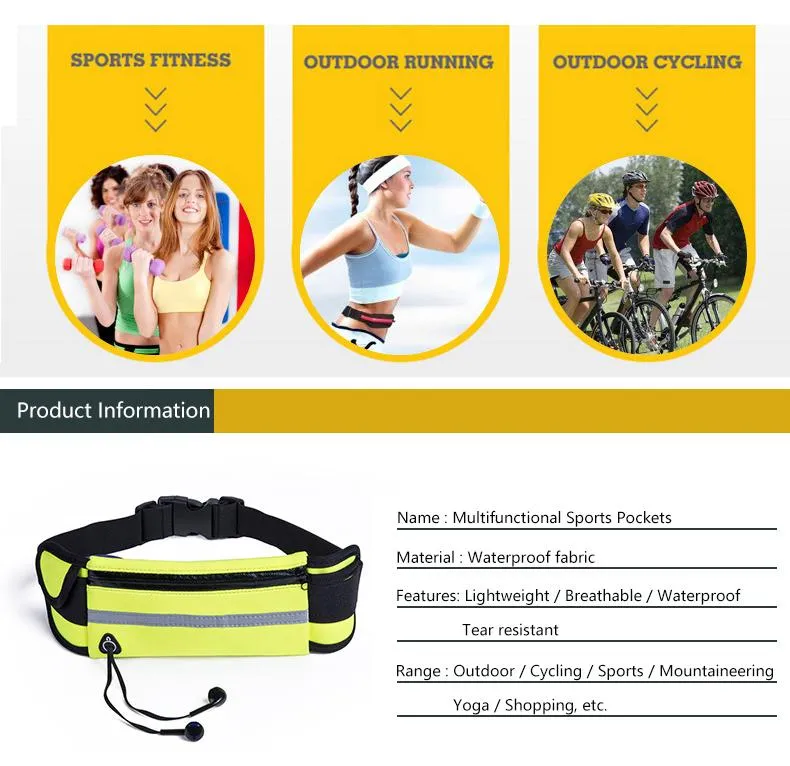 Women or Men Running Waist Bag" Waterproof " Mobile Phone Holder Jogging Sports Running Gym Fitness Bag