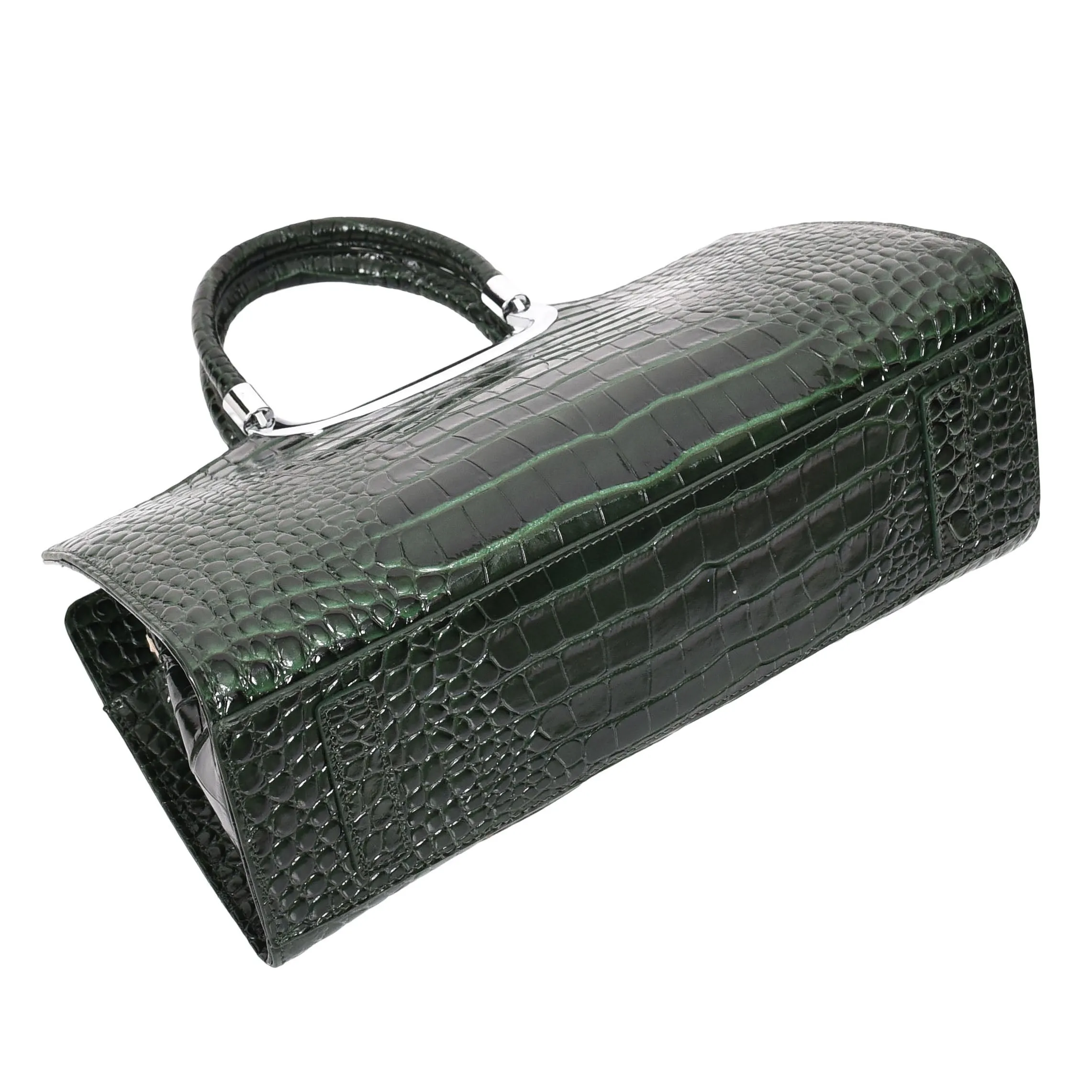 Womens Leather Croc Print Handbag Madeline Green